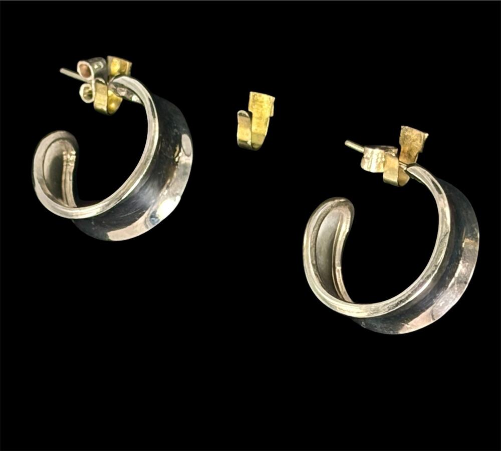 950 Sterling Silver Concave Stud Hoop Earrings 10.1g Modernist Peru NOS Unworn